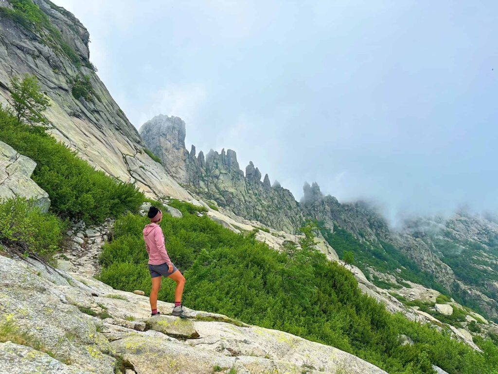 Hiker on the GR 20 trail in Corsica