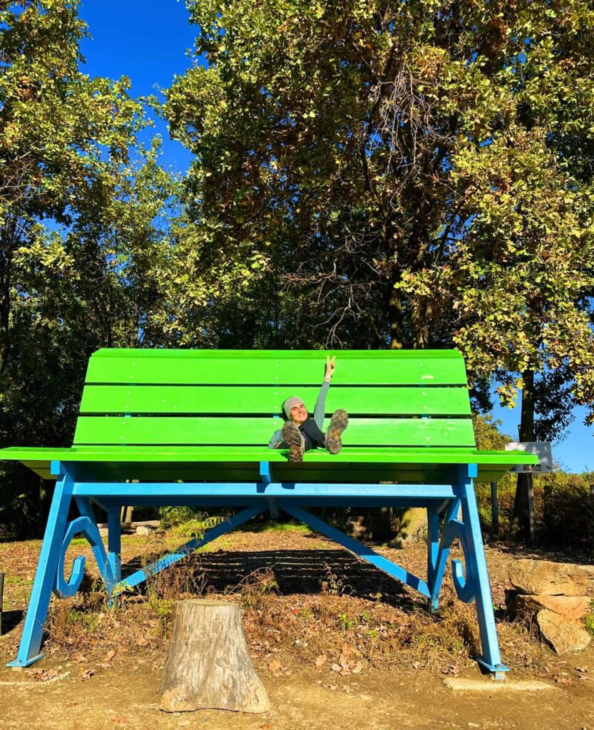 hiker on a big bench piedmont