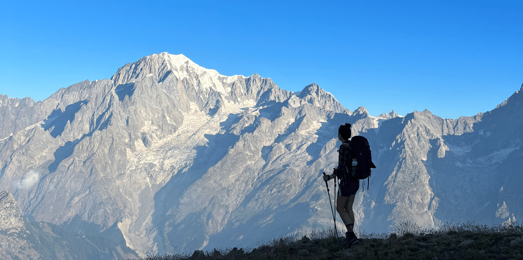 woman hiking in italy near mont blanc